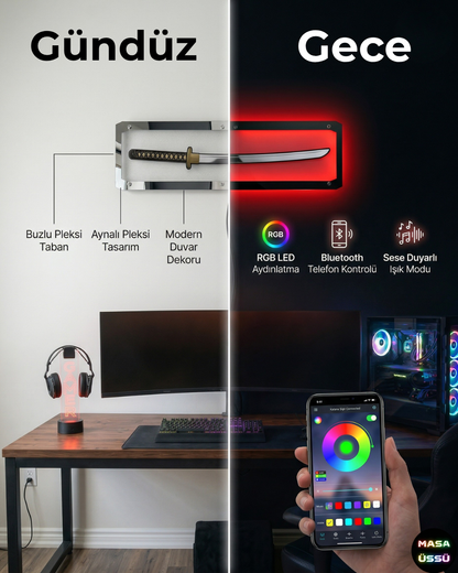 Katana Samuray Kılıcı Tasarımlı RGB LED Işıklı Duvar Lambası
