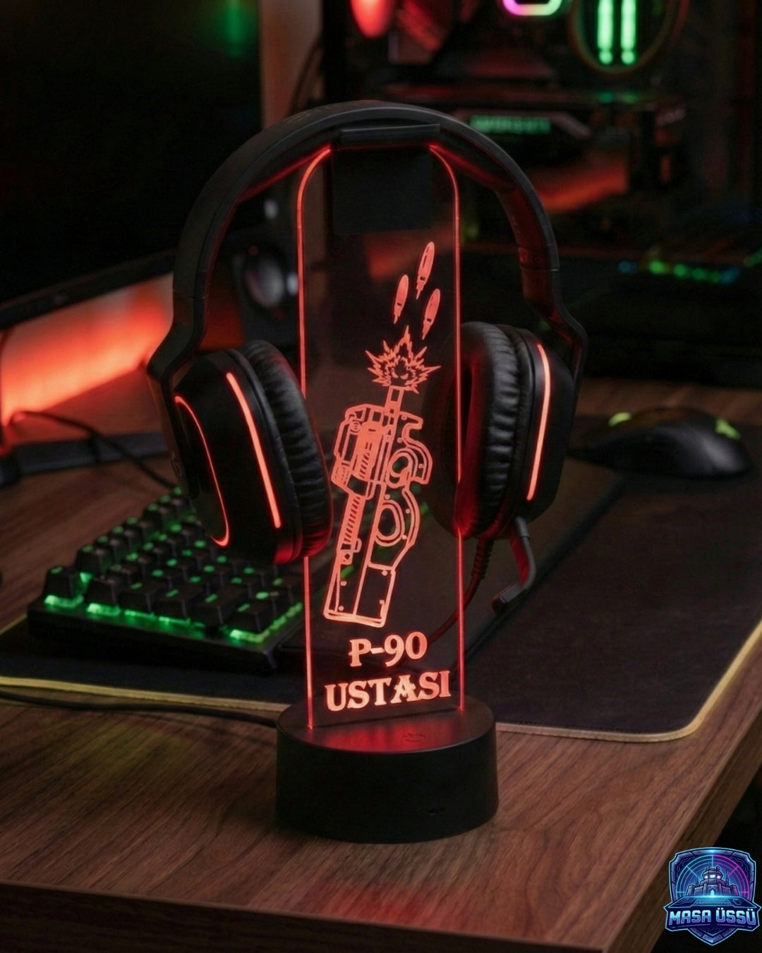 P90 SİLAH TEMALI RGB KULAKLIK TUTACAĞI