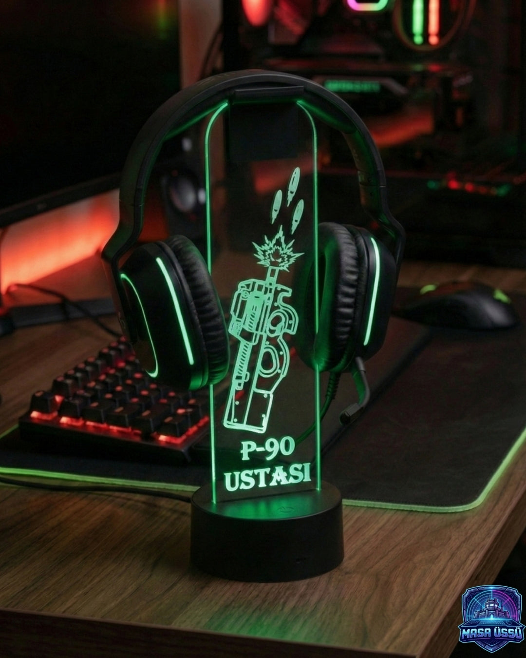 P90 SİLAH TEMALI RGB KULAKLIK TUTACAĞI