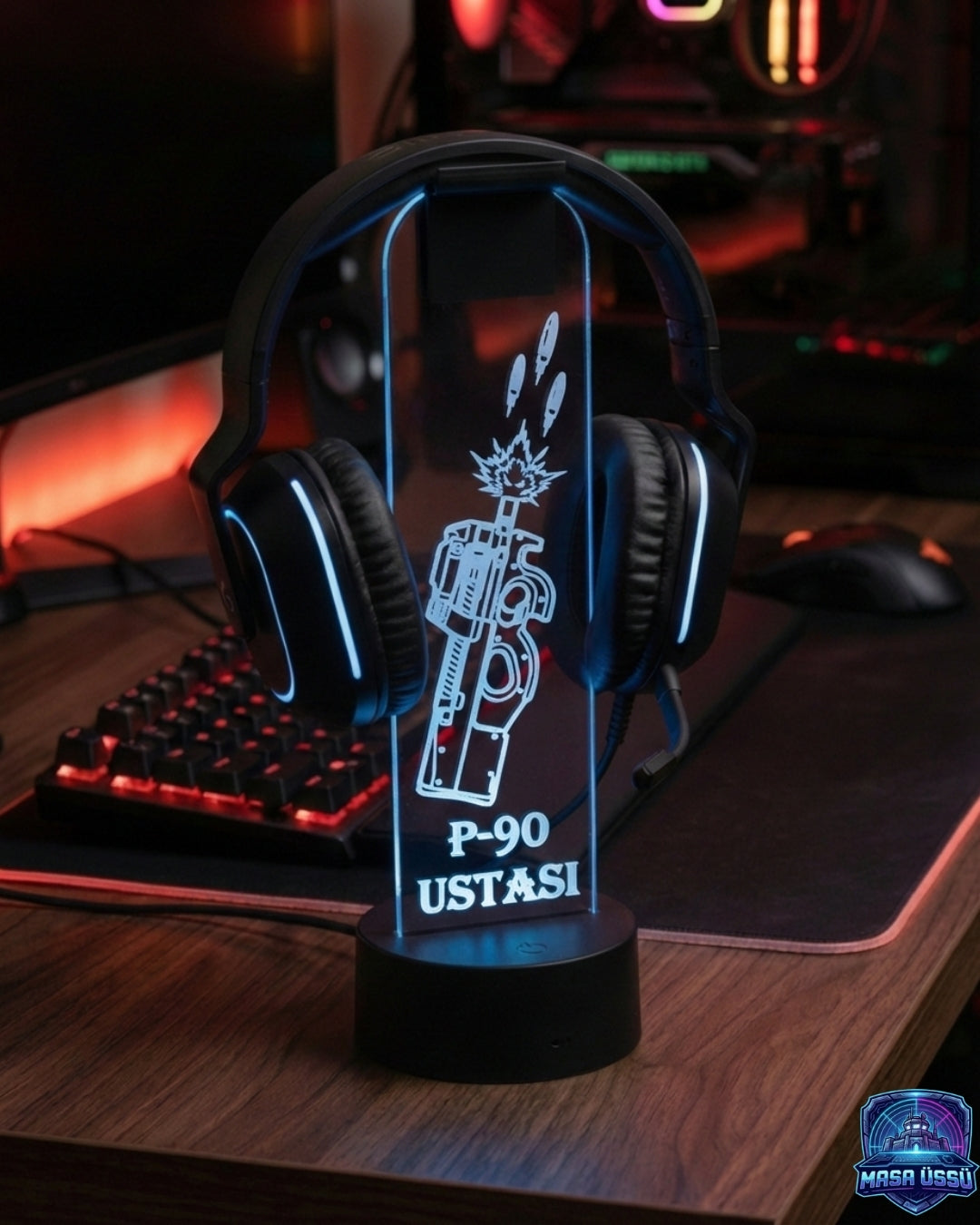 P90 SİLAH TEMALI RGB KULAKLIK TUTACAĞI