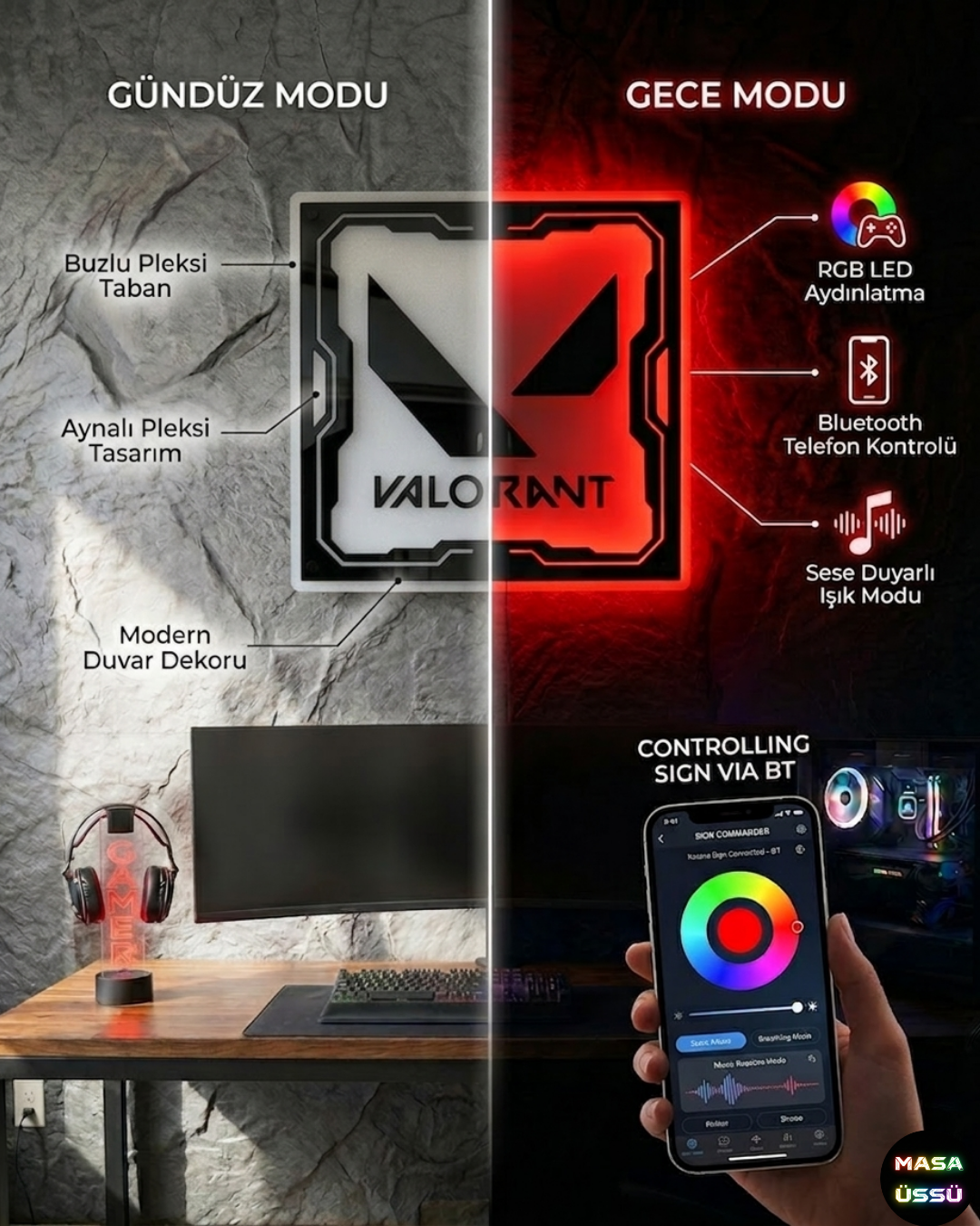 Kişiye Özel Oyun Logolu ve İsimli Kare RGB Duvar Dekoru