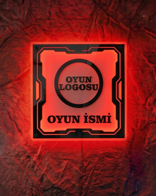 Kişiye Özel Oyun Logolu ve İsimli Kare RGB Duvar Dekoru