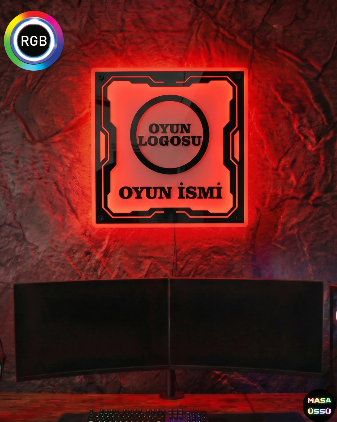 Kişiye Özel Oyun Logolu ve İsimli Kare RGB Duvar Dekoru