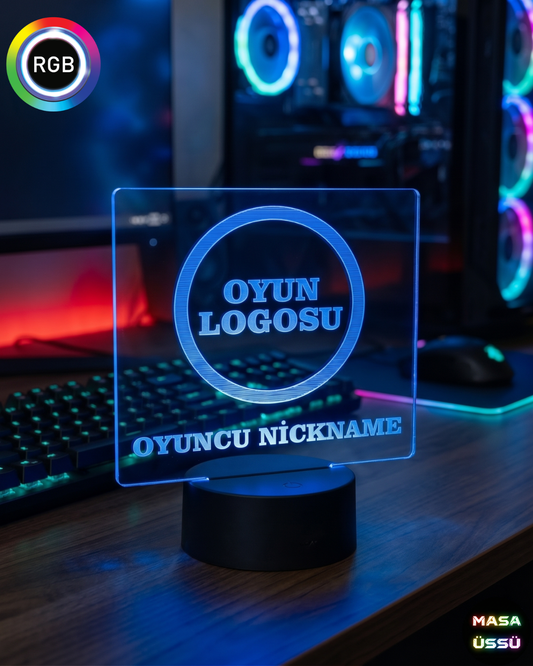 Kişiye Özel Oyun Logolu ve Nickname Yazılı RGB Oyuncu Masa Lambası