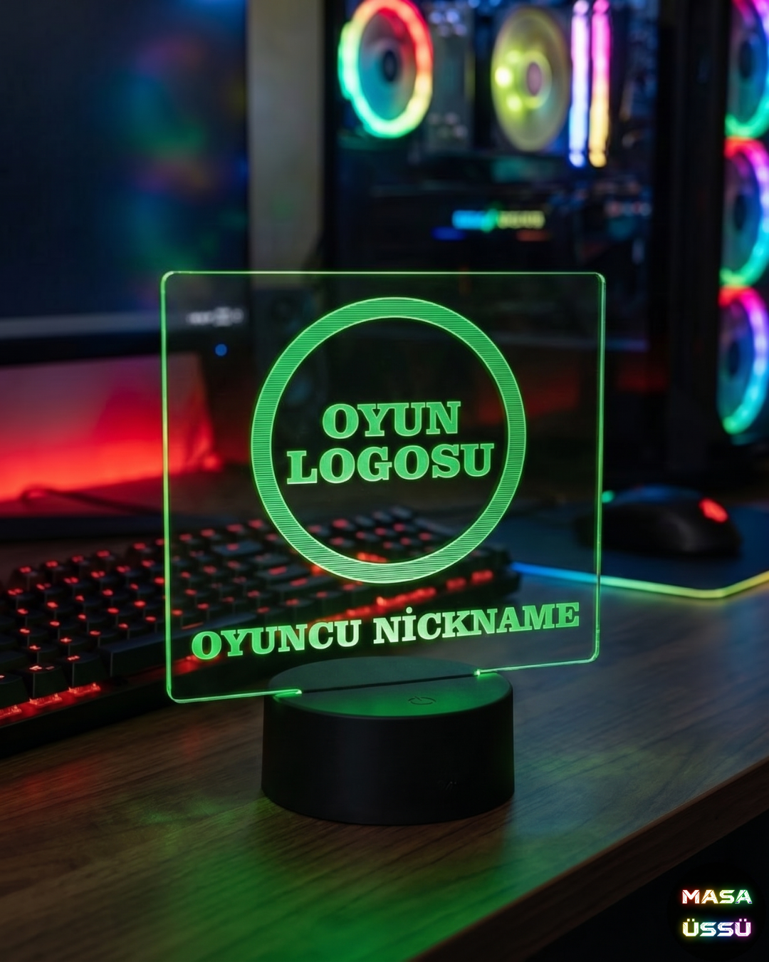 Kişiye Özel Oyun Logolu ve Nickname Yazılı RGB Oyuncu Masa Lambası