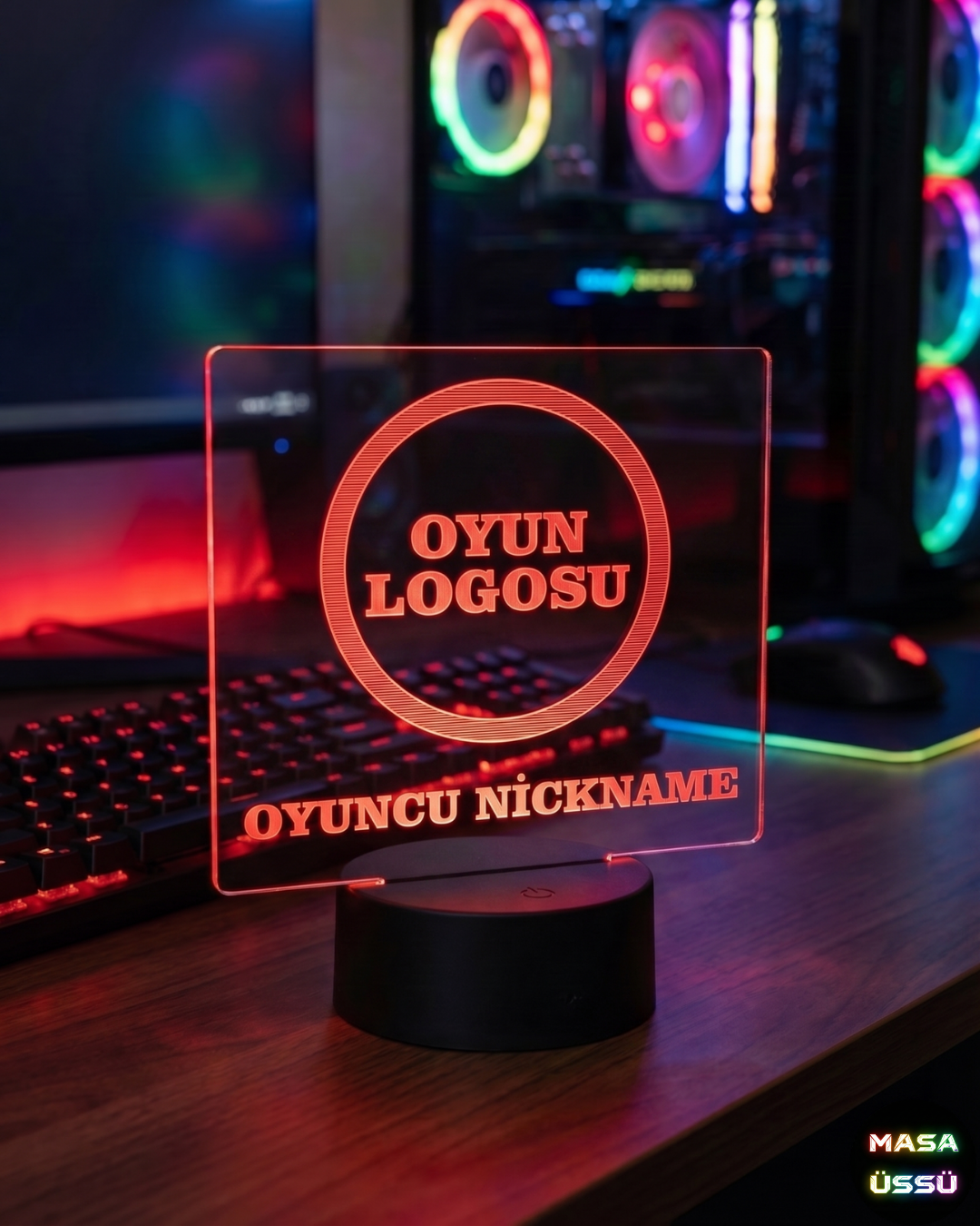 Kişiye Özel Oyun Logolu ve Nickname Yazılı RGB Oyuncu Masa Lambası